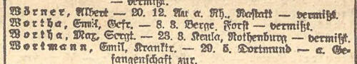 Max Wortha Liste Preußen 1290 vom 09.11.1918